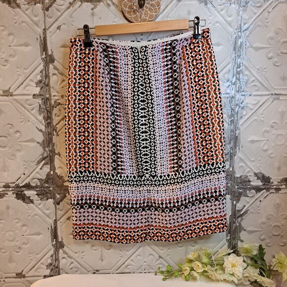 Vintage J.Crew Geometric Print Boho Pencil Skirt Business/Career Core Size 2/XS - Picture 3 of 12